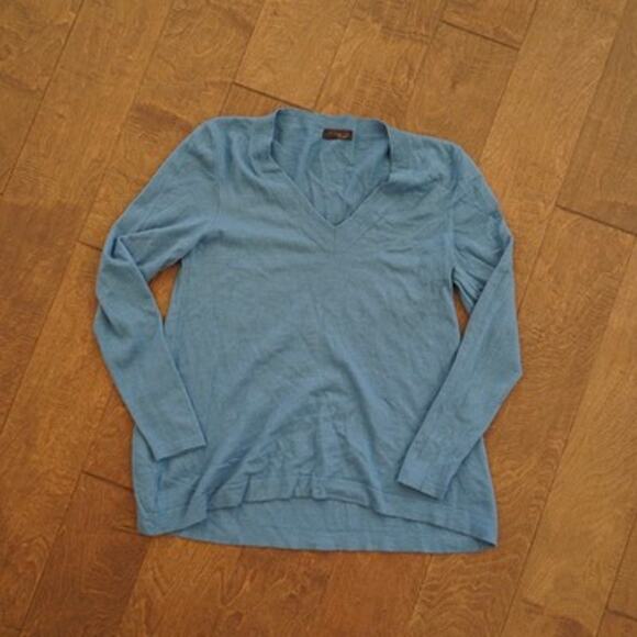 Peserico Tricot Long Sleeve V Neck Pullover Sweater Blue Womens Size 10 - Picture 1 of 5